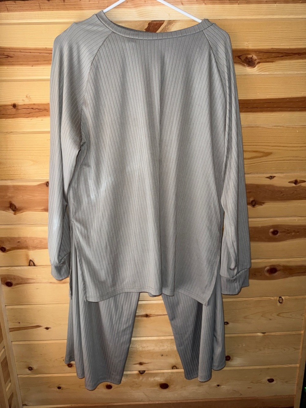 Light Gray Ribbed Lounge Set Top and Pants